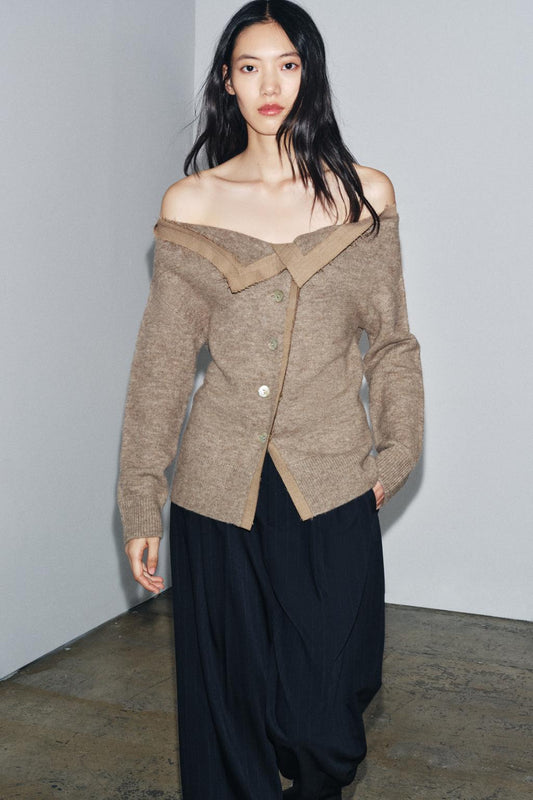 Chaqueta punto cuello barco