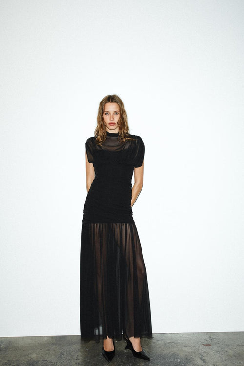 Vestido midi drapeado combinado