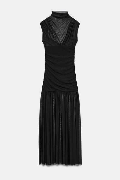 Vestido midi drapeado combinado